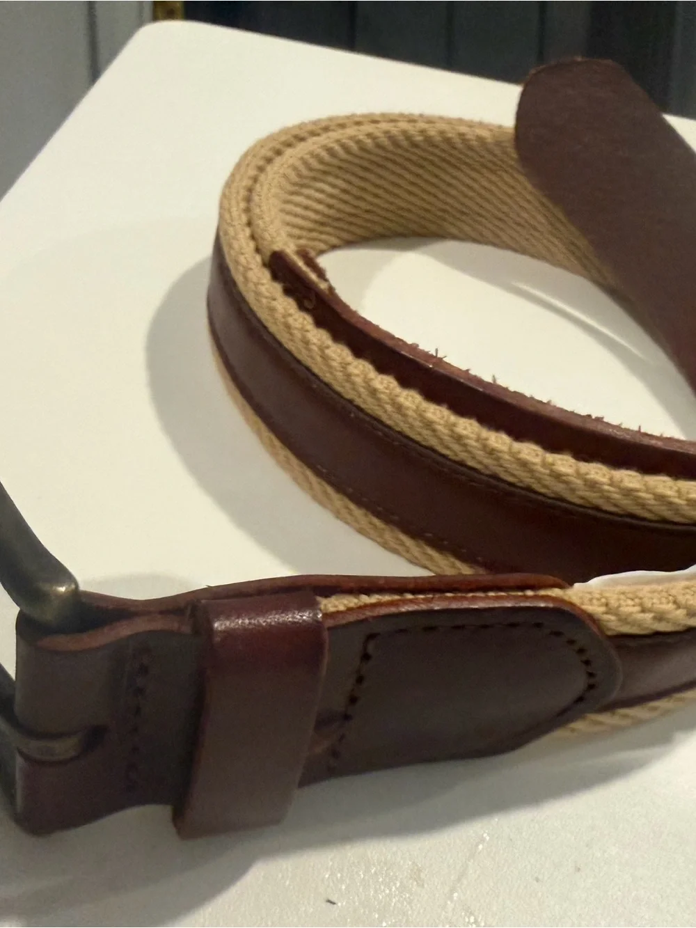 J. Crew Brown Leather & Tan Woven Belt